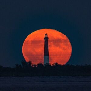 Lighthouse Against Orange Moon Art photography photo 8.5x11